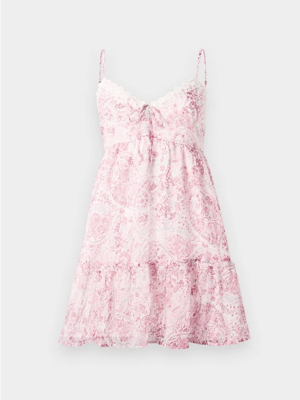Hollister Floral Babydoll Mini Dress Pink Paisley Lace Trim size S